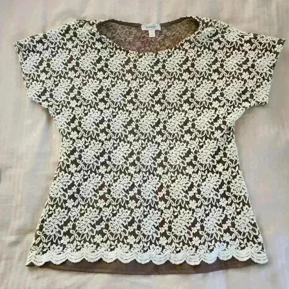 Dressbarn Women's Short Sleeve Boho Floral Layered Lace Fall Casual Top XL - Picture 1 of 7